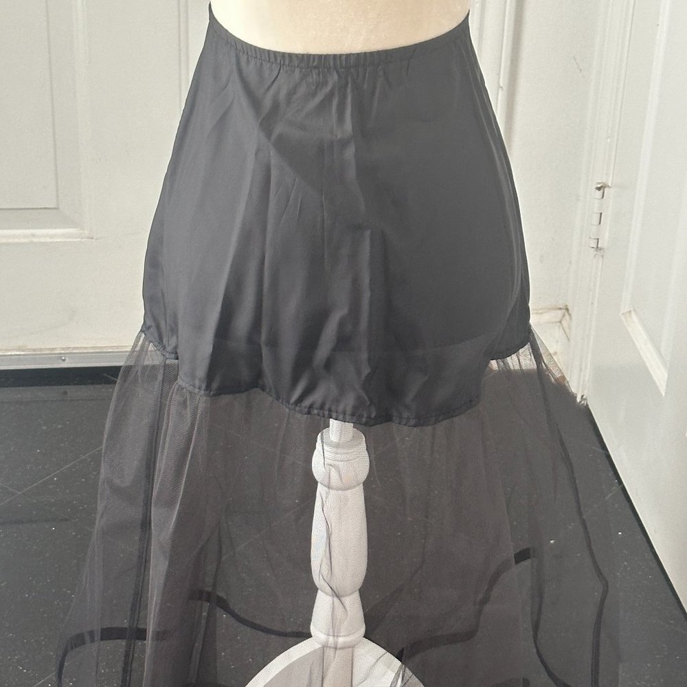 Vintage 1980s Black Nylon Crinoline Petticoat S/M Square Dance Rockabilly